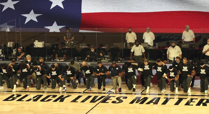 Nba Players And Coaches Take A Knee During Us National Anthem