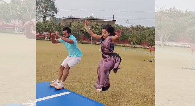 Sari-clad gymnast stuns everyone with backflips