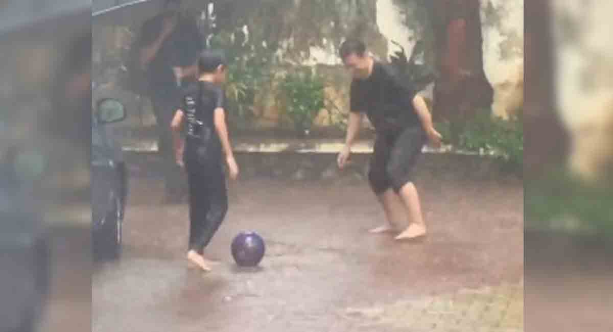 Aamir Khan enjoys a football game with son Azad in the rain