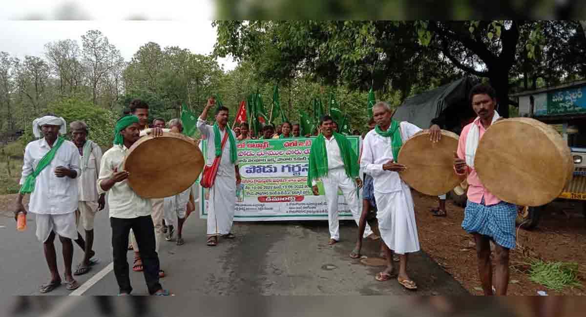 Mancherial: Tribals launch padayatra seeking rights over forest lands