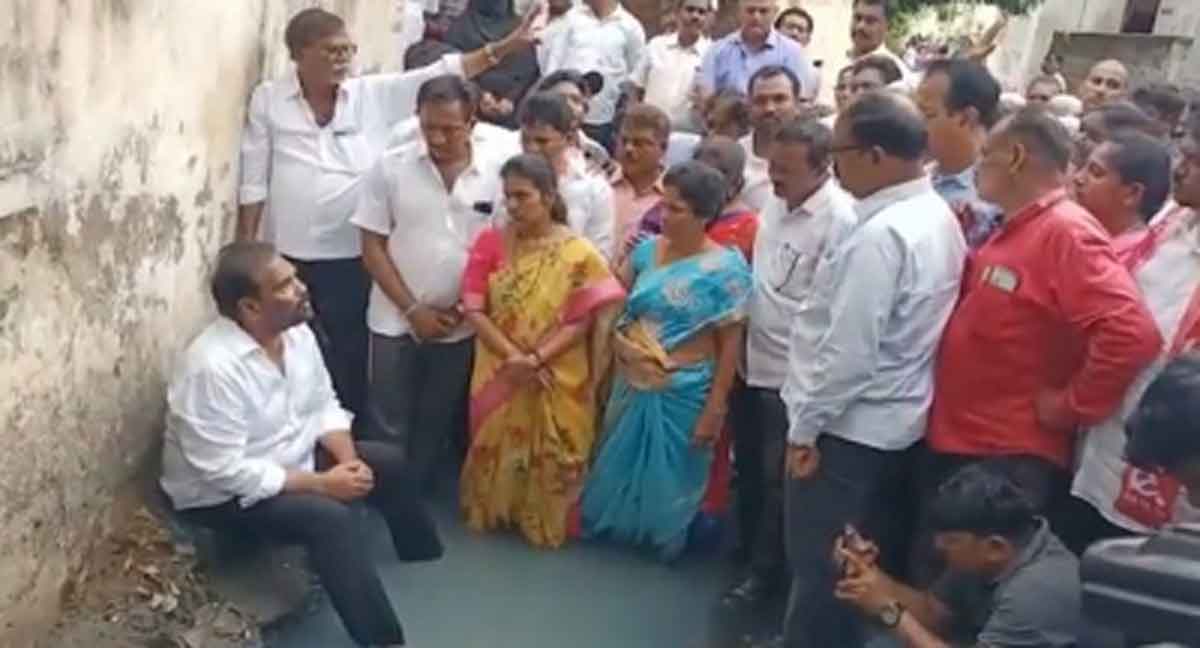 Andhra Pradesh’s ruling party MLA enters drain in novel protest